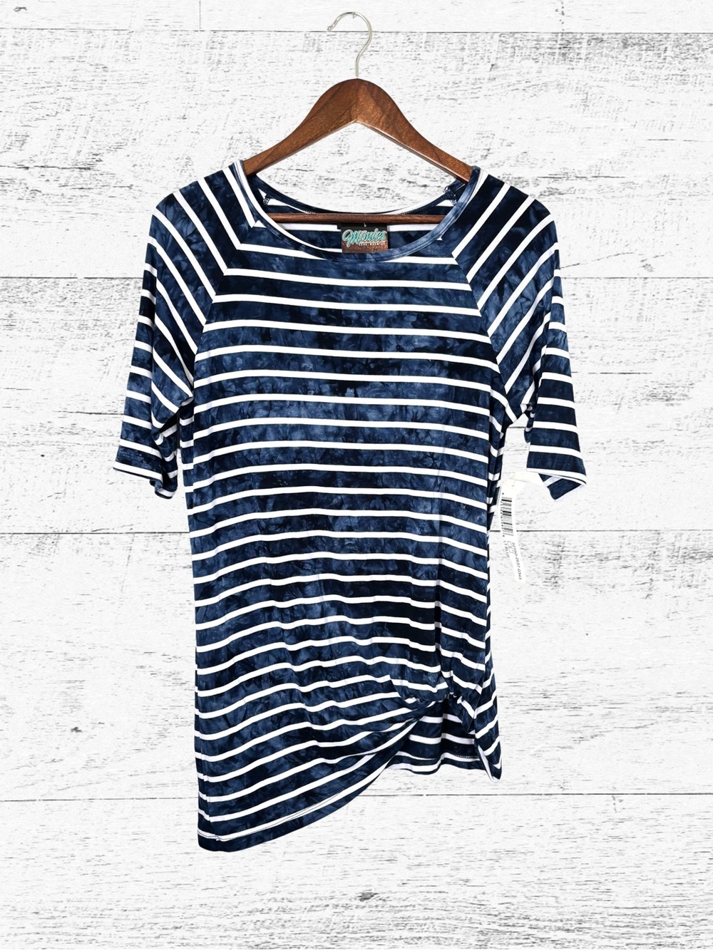 Tribal Blue and White Asymmetrical 3/4 Sleeve T-Shirt